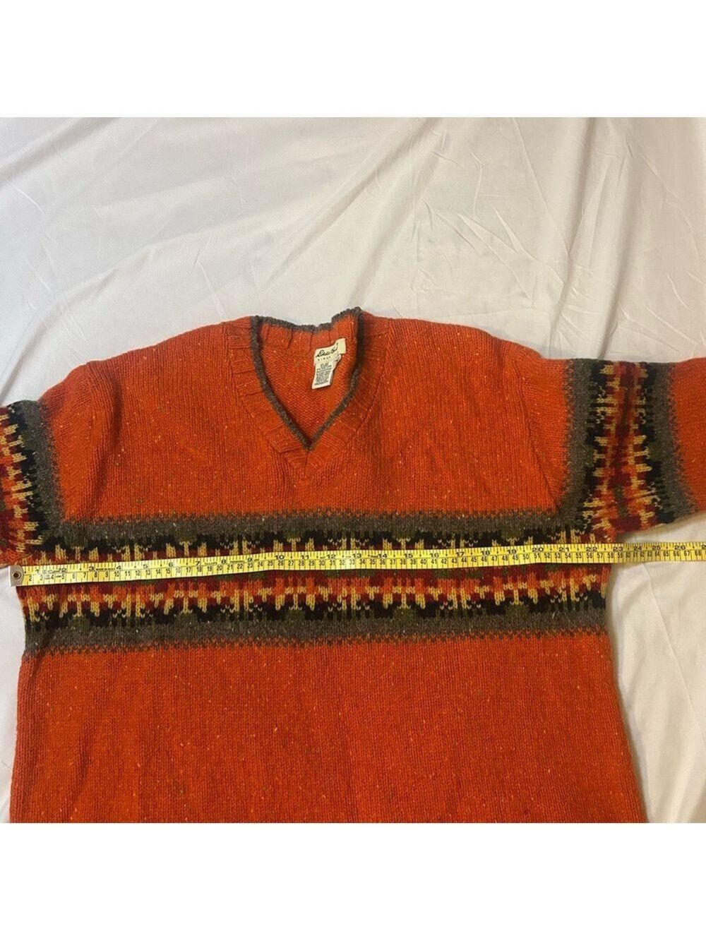 Vintage Eddie Bauer Medium Women’s Wool Blend Sweater Orange V-Neck Sweater Y2K - Picture 7 of 11